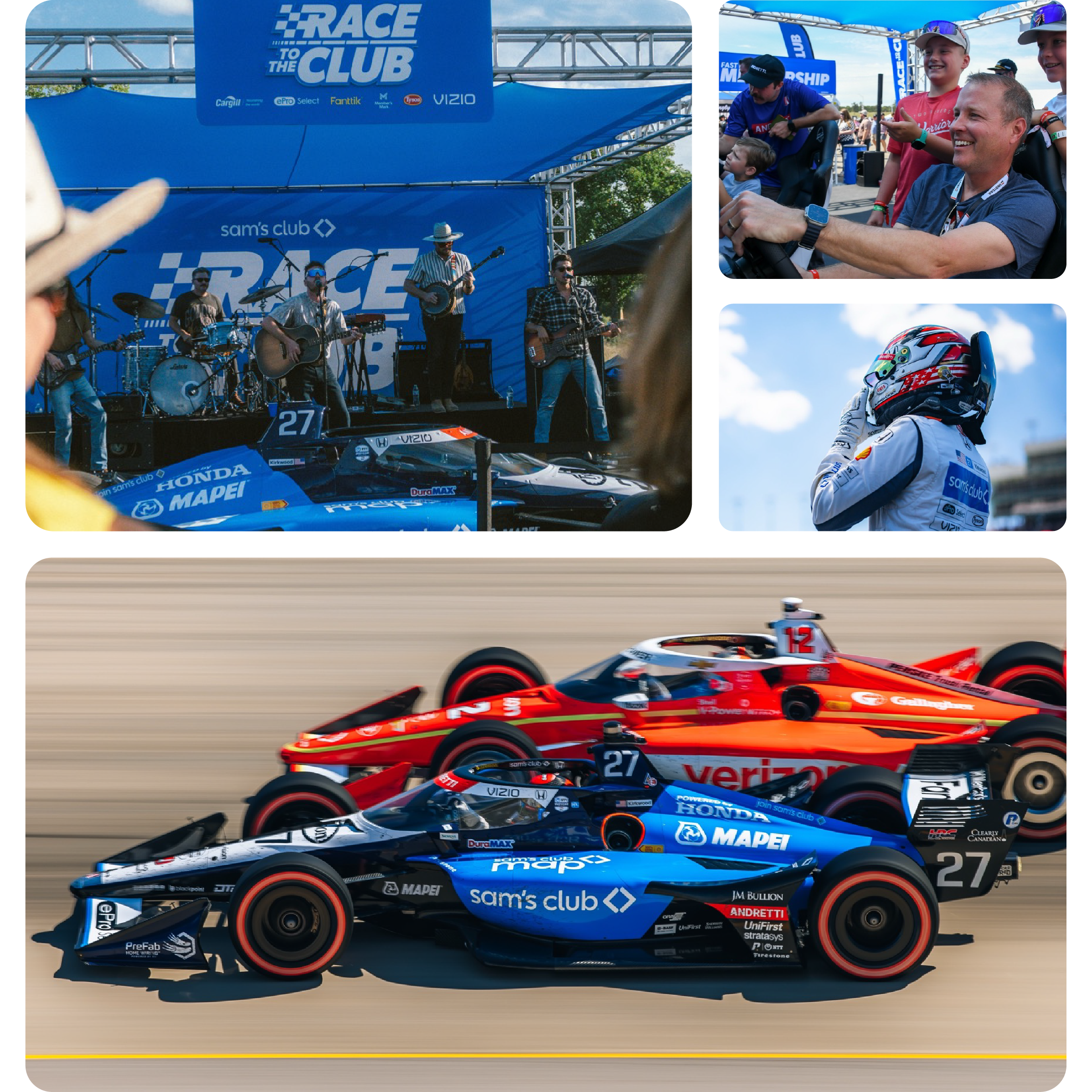 Sam’s Club Race to the Club event with live music and fans along with IndyCar driver Kyle Cook